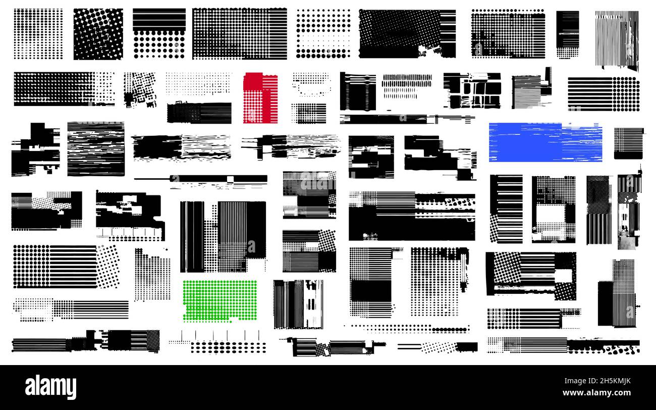 risorse grafiche per creare pennelli e sfondi. Pennello sguagliato, effetto sguagliato dello schermo. Vettore isolato. Forme geometriche. Illustrazione Vettoriale