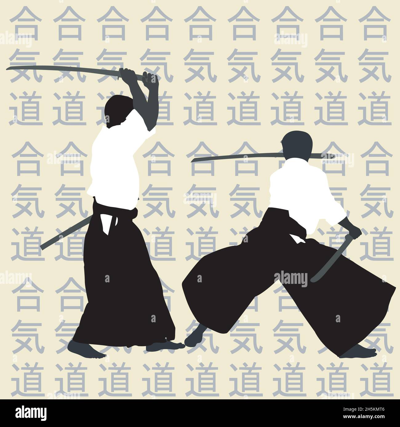 Aikido uomini sagome Illustrazione Vettoriale