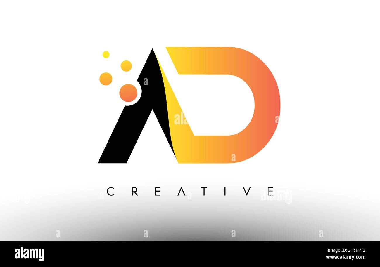 LOGO LETTERA arancione AD nero. ICONA DELL'ANNUNCIO con puntini e bolle illustrazione del vettore delle lettere creative. Illustrazione Vettoriale