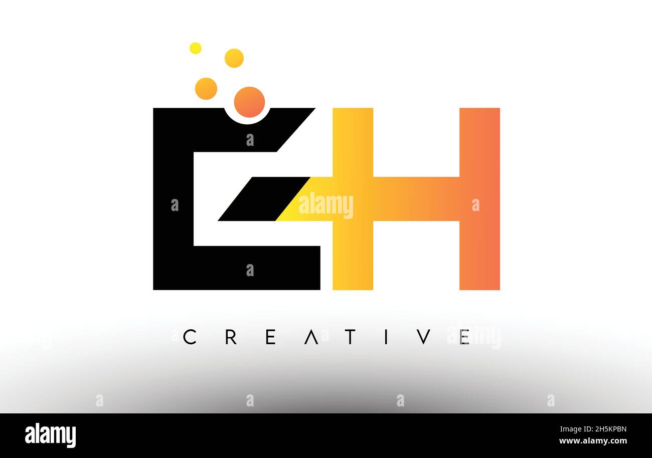 Logo EH nero arancione lettera. EH icona con punti e bolle Creative Letters illustrazione vettoriale. Illustrazione Vettoriale