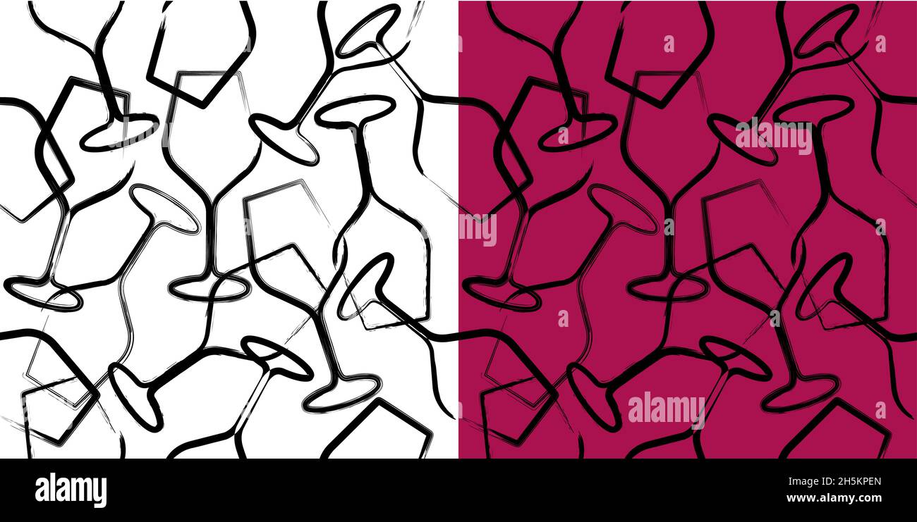 Motivo di sfondo senza giunture. Modello di calici da vino disegnati a mano, forme con tratti. Sfondo per decorazione di indumenti tessili, confezionamento, tessuto desig Illustrazione Vettoriale