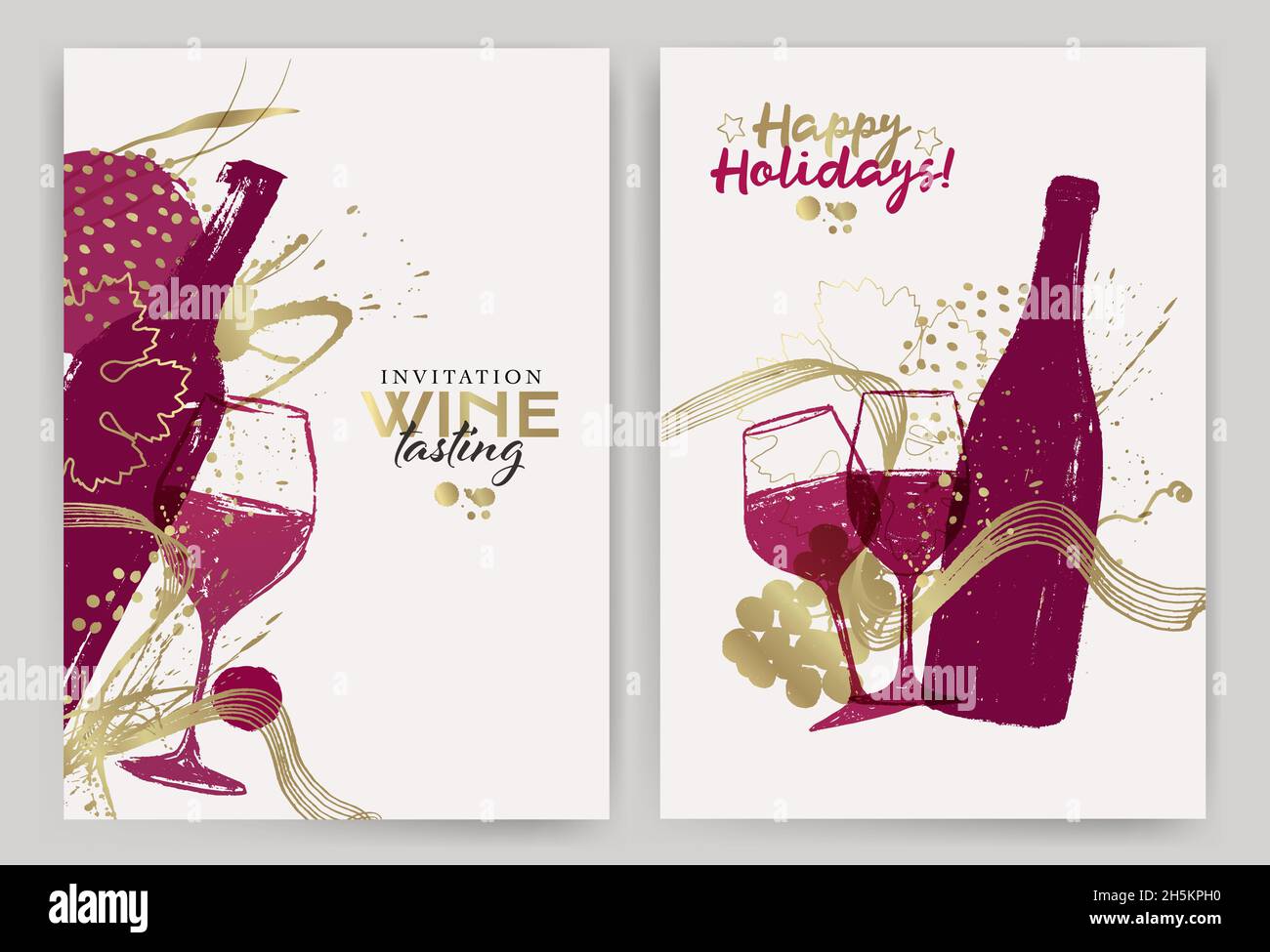 set di disegni di vini con illustrazione di vetro da vino e forme ornamentali. Sfondo elegante per promozioni ed eventi enologici, cartoline di Natale, toast a Illustrazione Vettoriale