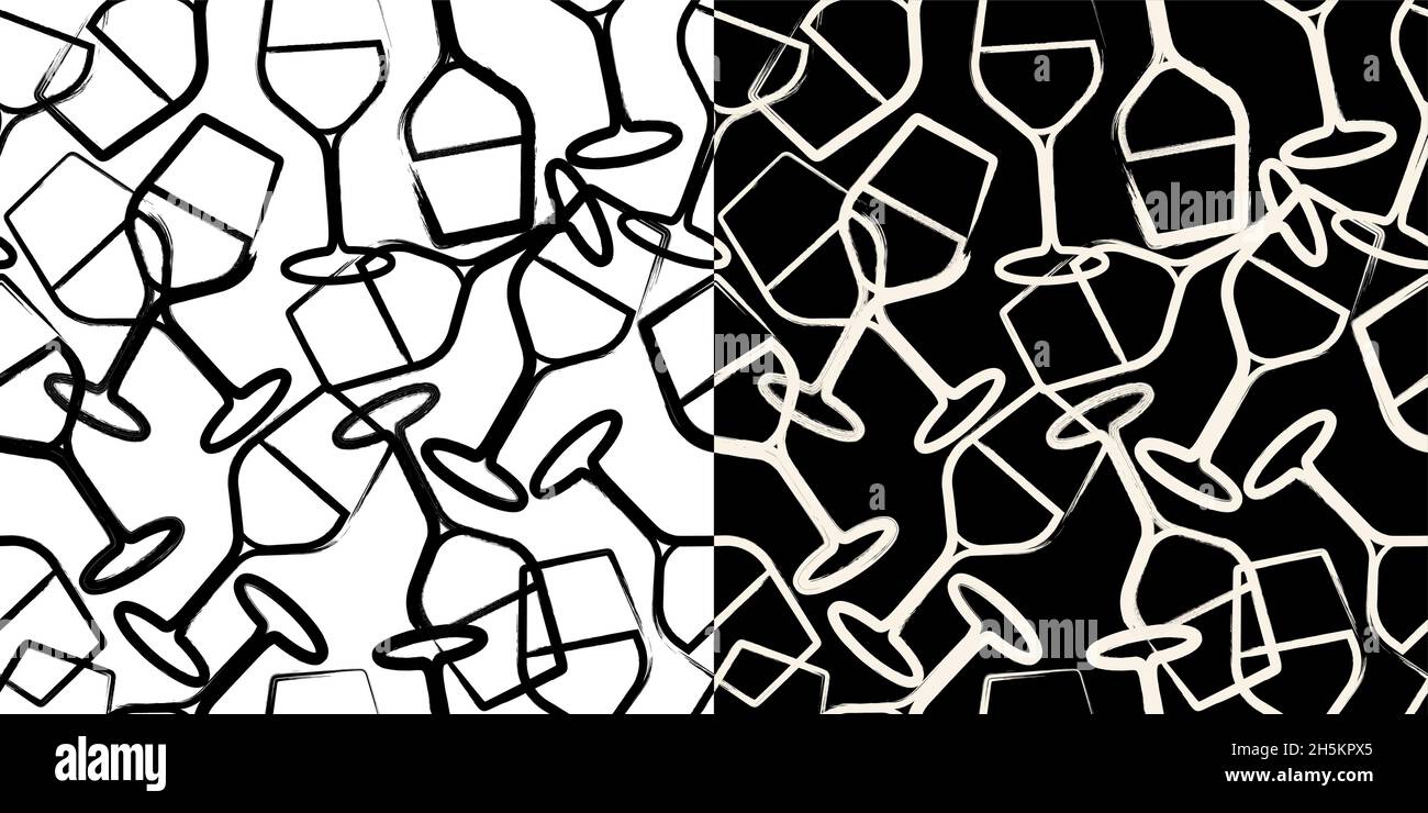 Motivo di sfondo senza giunture. Modello di calici da vino disegnati a mano, forme con tratti. Sfondo per decorazione di indumenti tessili, confezionamento, tessuto desig Illustrazione Vettoriale