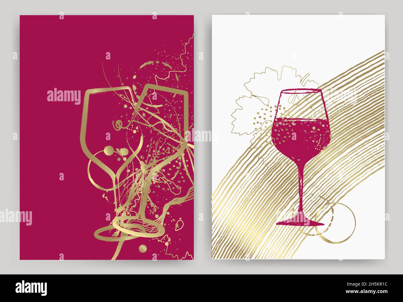 set di disegni di vini con illustrazione di vetro da vino e forme ornamentali. Sfondo elegante per promozioni ed eventi enologici, cartoline di Natale, toast a Illustrazione Vettoriale