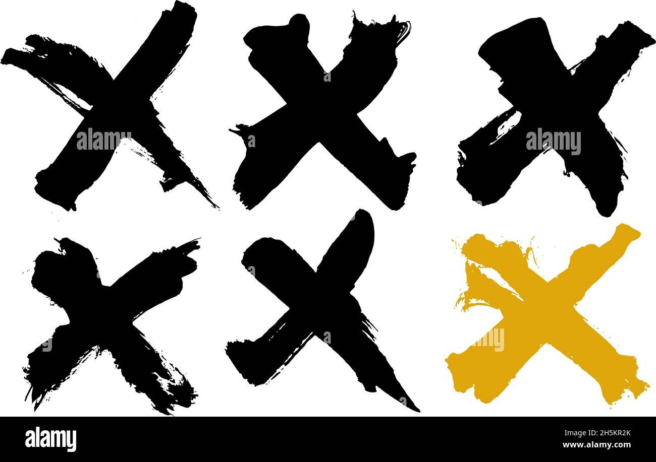 Disegno di x. Tratti disegnati a mano. Macchie di pennello forti. Tratto vettoriale duro. Grunge. Doodle. Tratto scricciolato Illustrazione Vettoriale