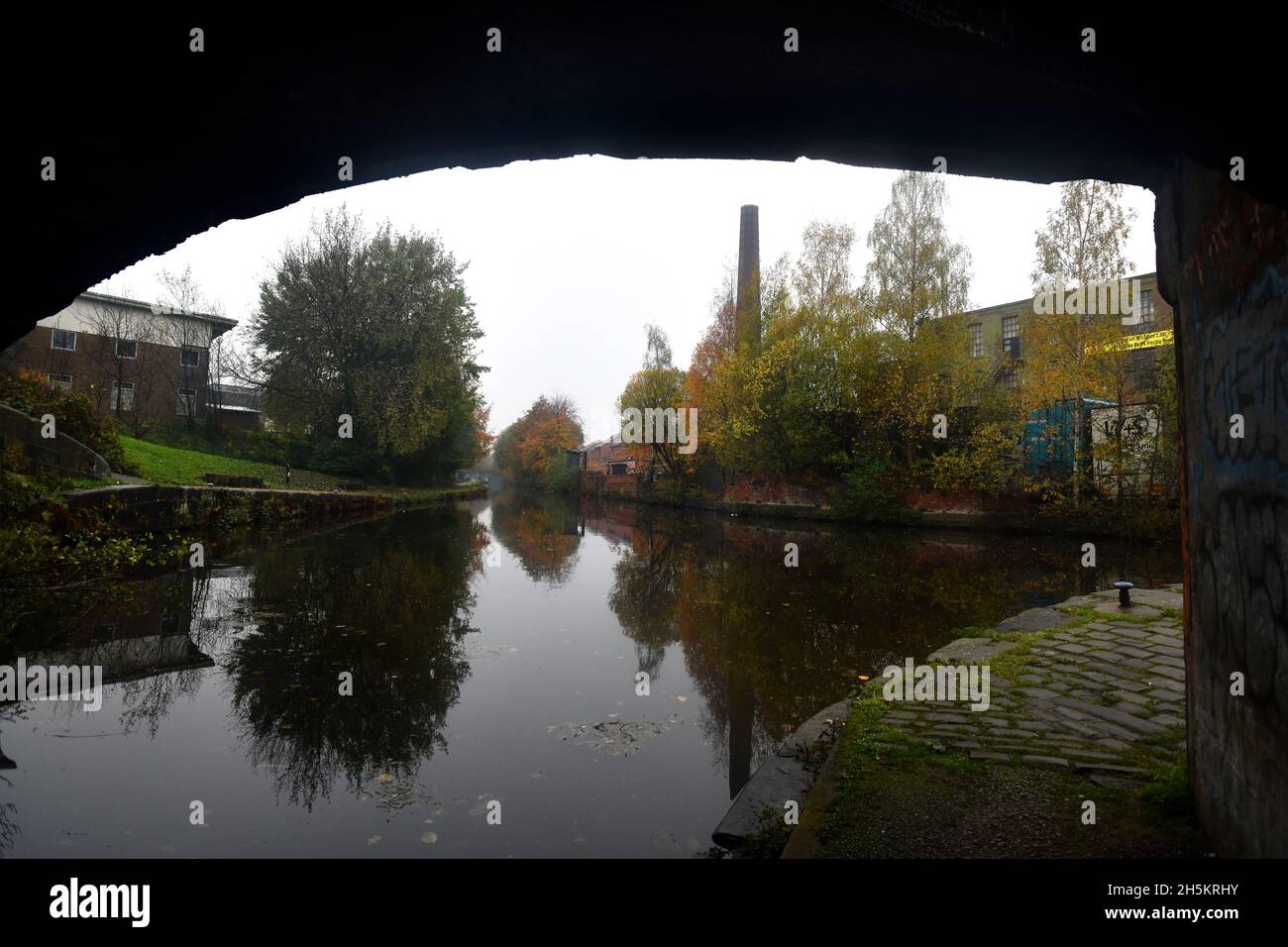 Rochdale, Lancashire, Gran Bretagna, Old Mills Regno Unito che si affaccia sul canale Rochdale Foto Stock