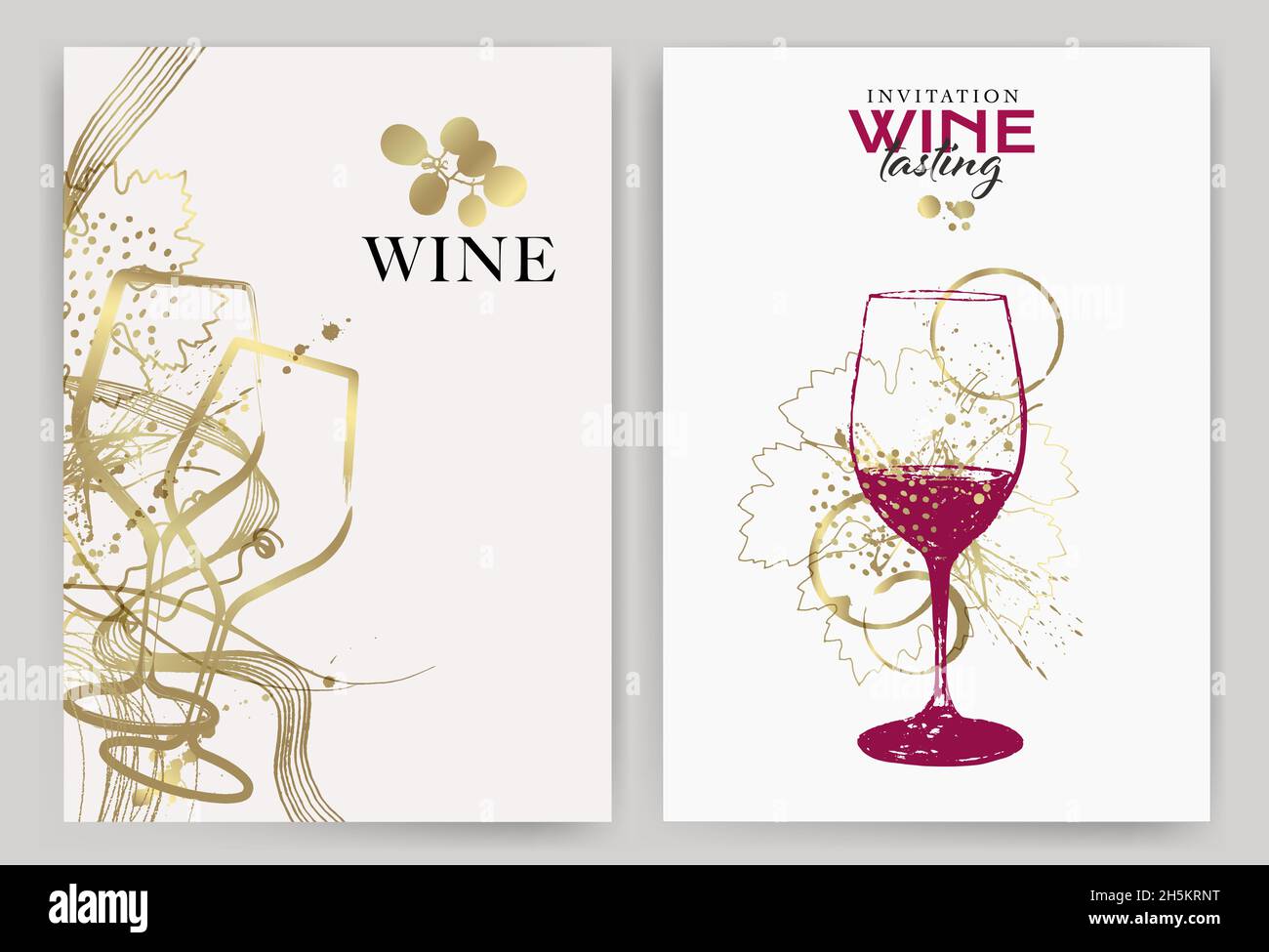 set di disegni di vini con illustrazione di vetro da vino e forme ornamentali. Sfondo elegante per promozioni ed eventi enologici, cartoline di Natale, toast a Illustrazione Vettoriale
