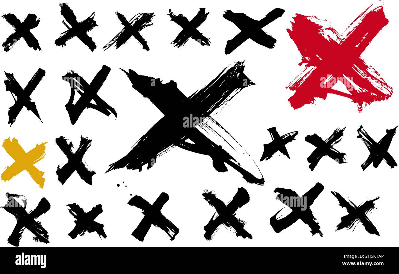 Disegno di x. Tratti disegnati a mano. Macchie di pennello forti. Tratto vettoriale duro. Grunge. Doodle. Tratto scricciolato Illustrazione Vettoriale