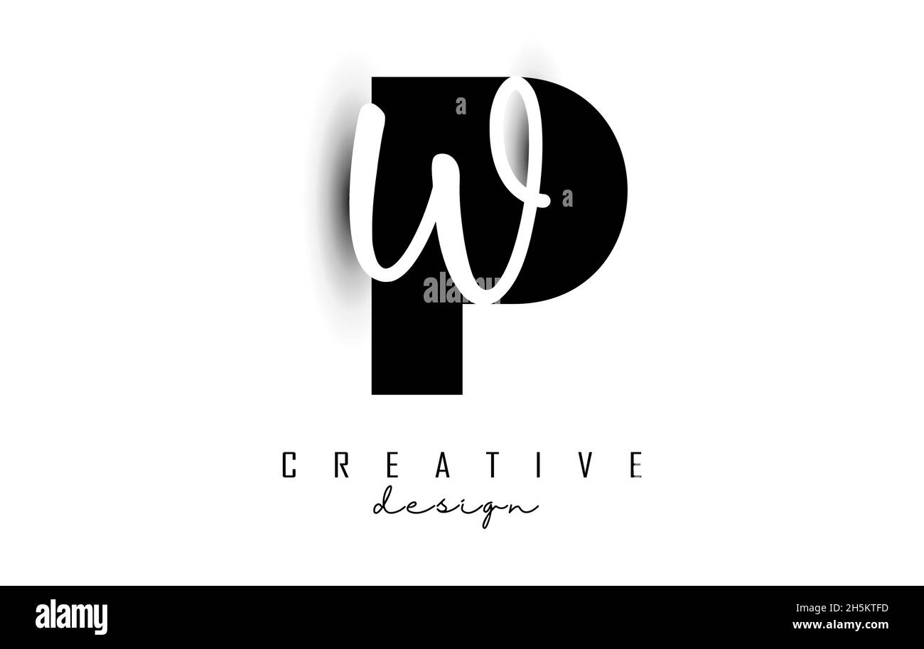 Logo Letters PW dal design minimalista. Lettere P e W con tipografia geometrica e manoscritta. Illustrazione di Creative Vector con lettere. Illustrazione Vettoriale