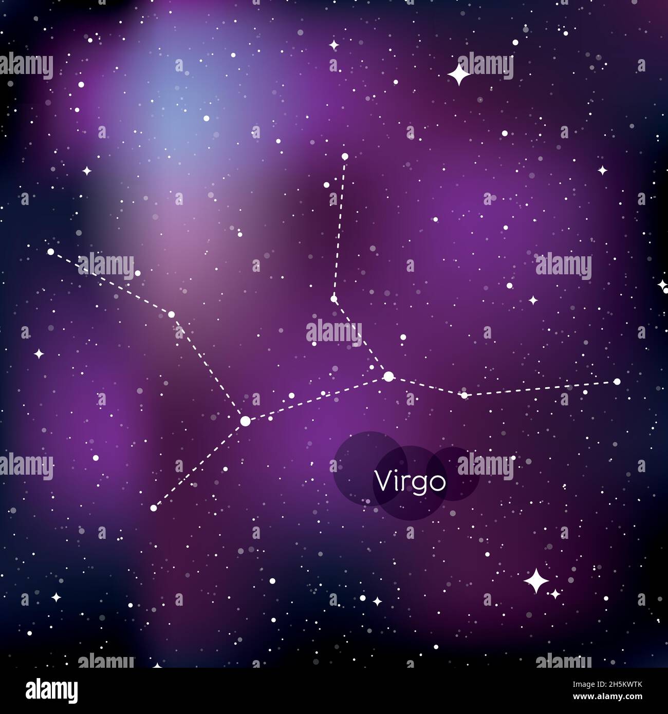 Segno zodiacale di Virgo. Simbolo oroscopo, costellazione lineare. Sfondo dell'universo delle stelle. Illustrazione vettoriale Illustrazione Vettoriale