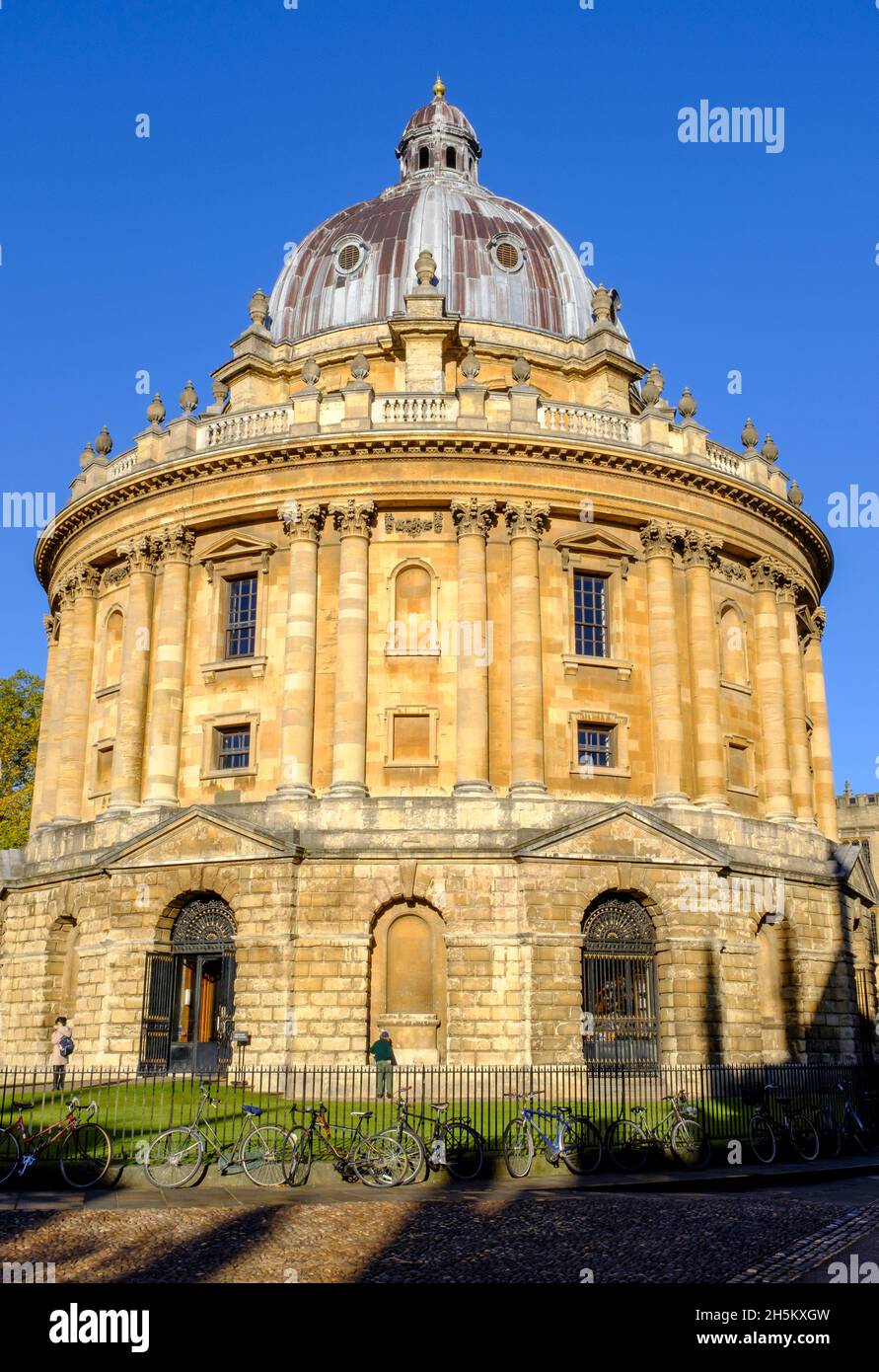 La Bodleian Library di Oxford è bagnata dalla luce d'inverno dorata del mattino presto Foto Stock