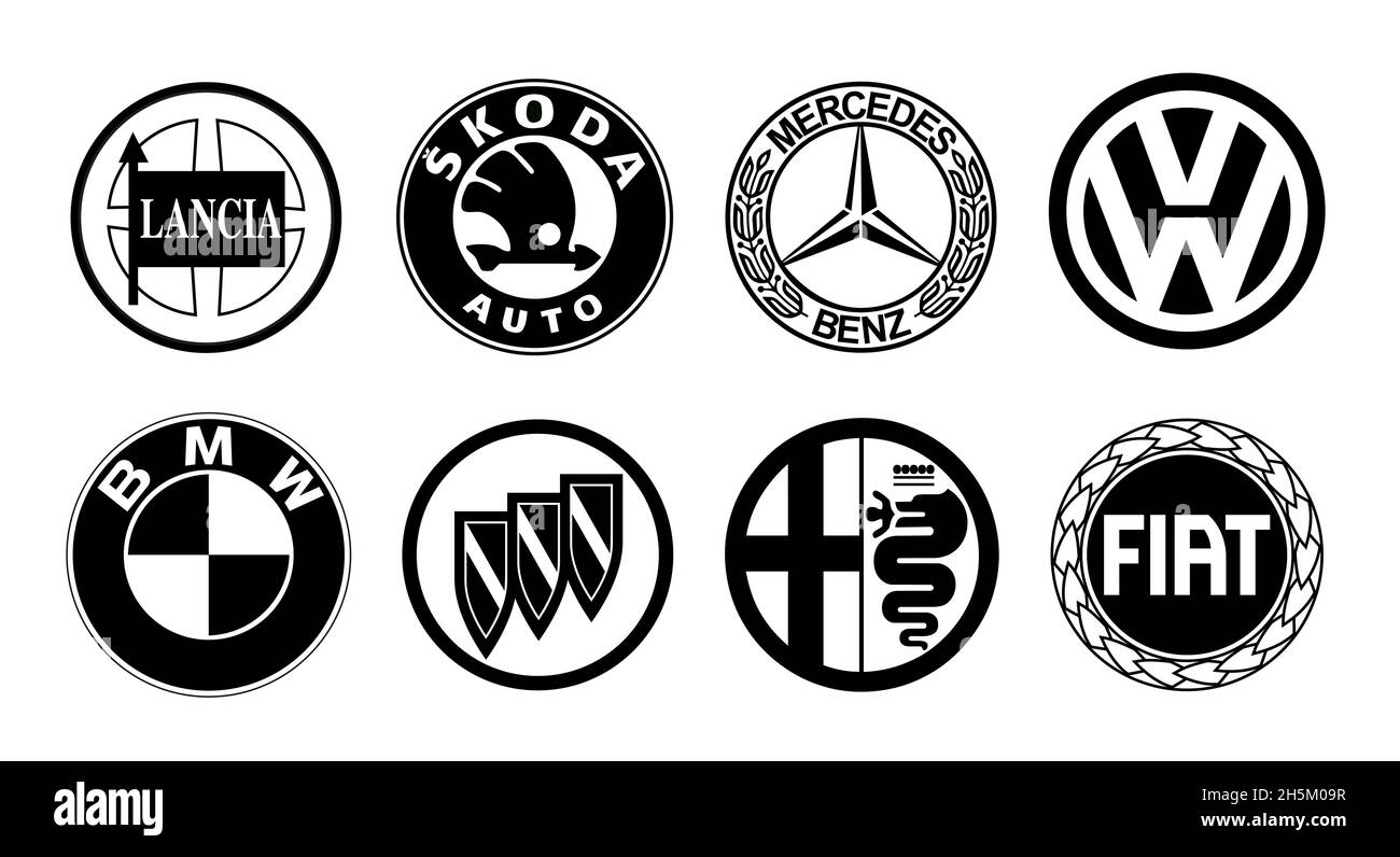 Kiev, UCRAINA - 15 novembre 2017: Collezione di logo di diversi marchi di automobili, su bianco Foto Stock
