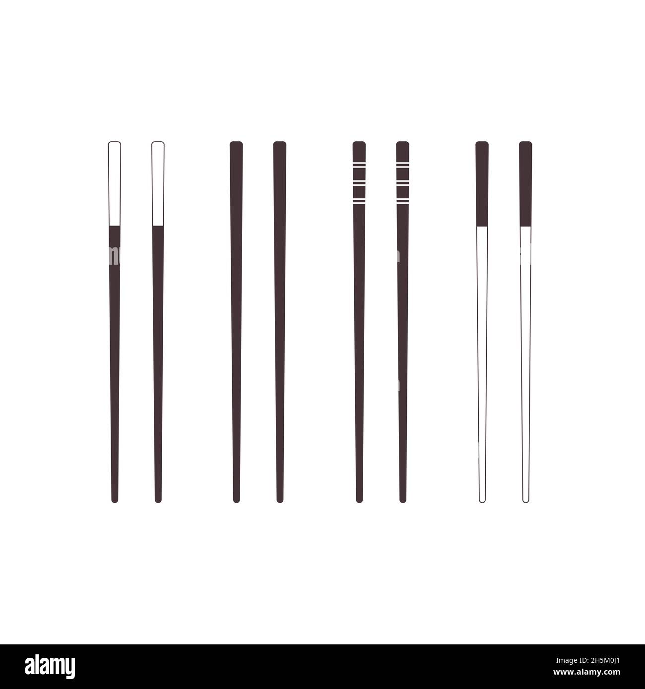 Set: Chopsticks. Icone scure. Illustrazione vettoriale, design piatto Illustrazione Vettoriale