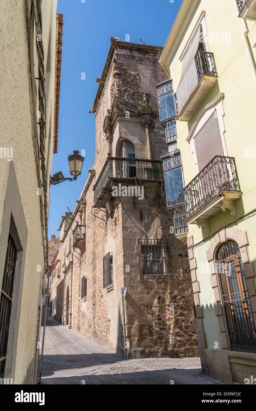 Godoy Palace situato nella città monumentale di Caceres, Extremadura Foto Stock
