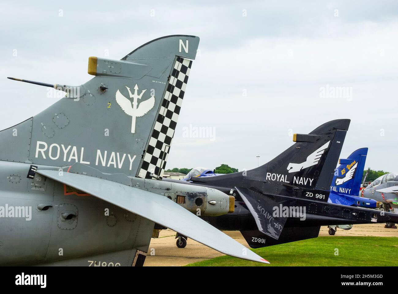 British Aerospace Sea Harrier FA2 Jets, ex Royal Navy 801 e 899 Naval Air Squadron. Con Everett Aero a Bentwaters. La coda lampeggia Foto Stock