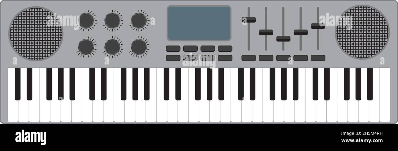 Tastiera musicale midi piano con tasti in bianco e nero. Vettore. Concetto di strumento musicale Illustrazione Vettoriale