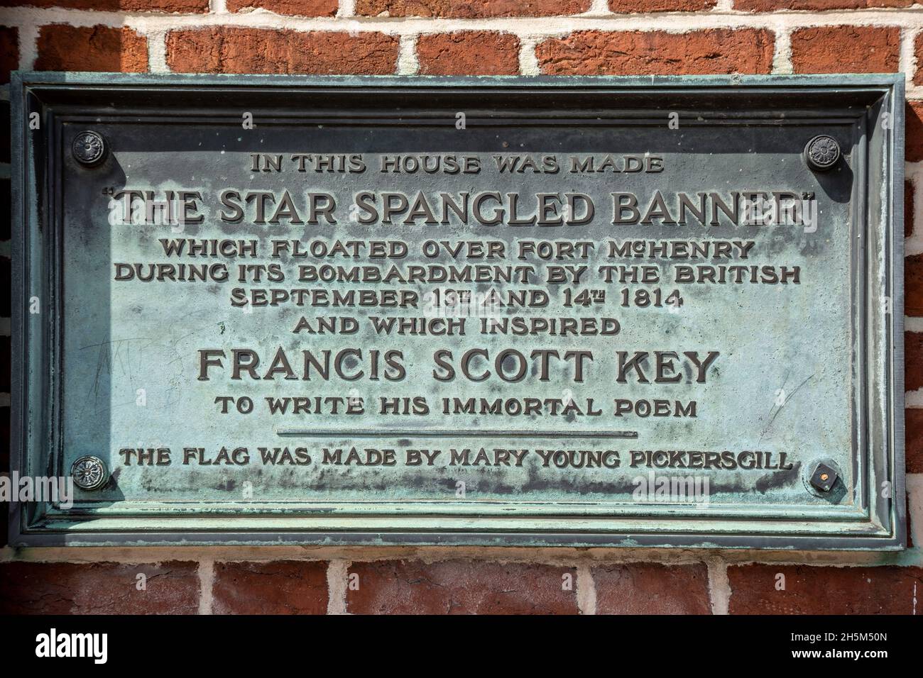 Plaque, Star Spangled Banner House, Baltimora, Maryland USA Foto Stock