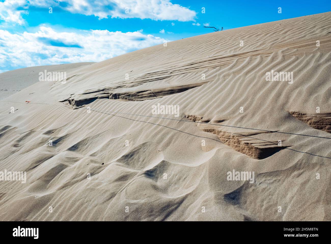 Una corda funge da barriera in una duna naturale per evitare il passaggio dei turisti che la rovinano. Foto Stock