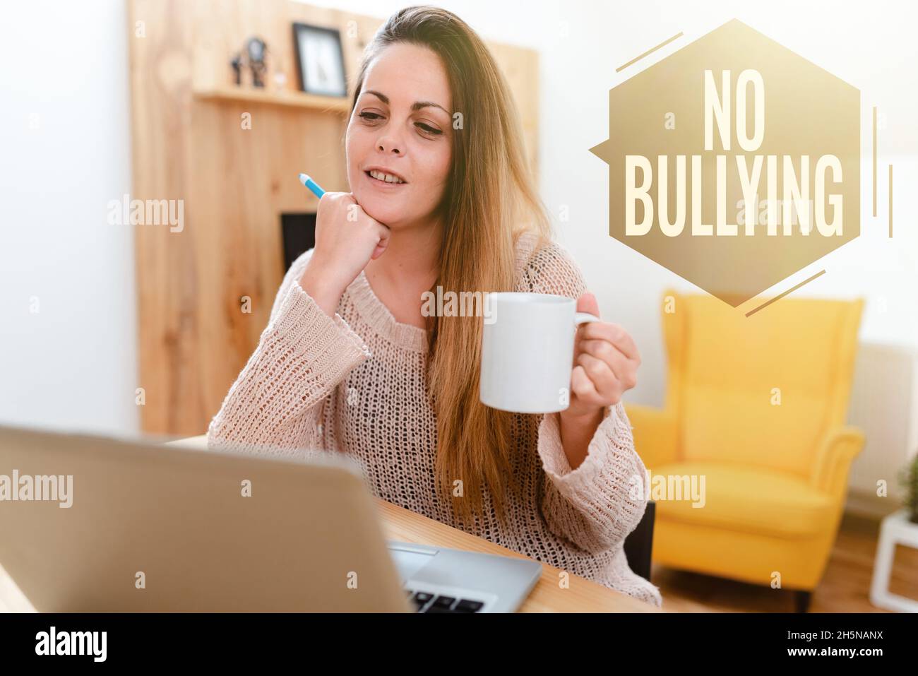 Scrittura testo visualizzazione Nessun bullismo. Business approccio fermare comportamento aggressivo tra i bambini squilibrio di potenza Internet Video Chat concetto, Abstract Foto Stock