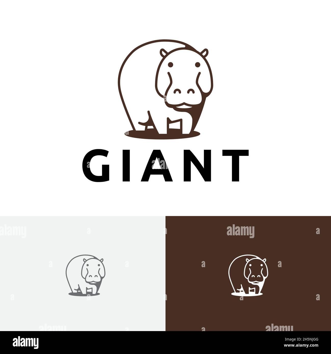 Carino gigante Hippo Standing Africa Animal Zoo Logo Illustrazione Vettoriale