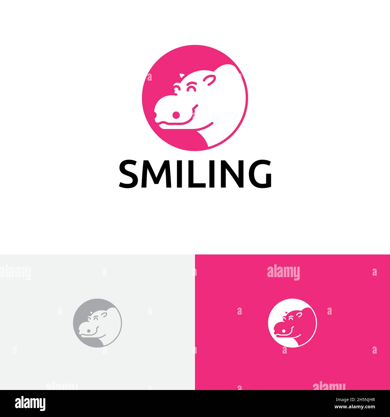 Carino cerchio Hippo sorridente Africa Animal Zoo Logo Illustrazione Vettoriale