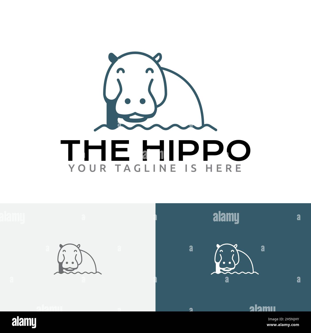 Carino Hippo sorridente bagno Africa Animal Zoo Logo Illustrazione Vettoriale