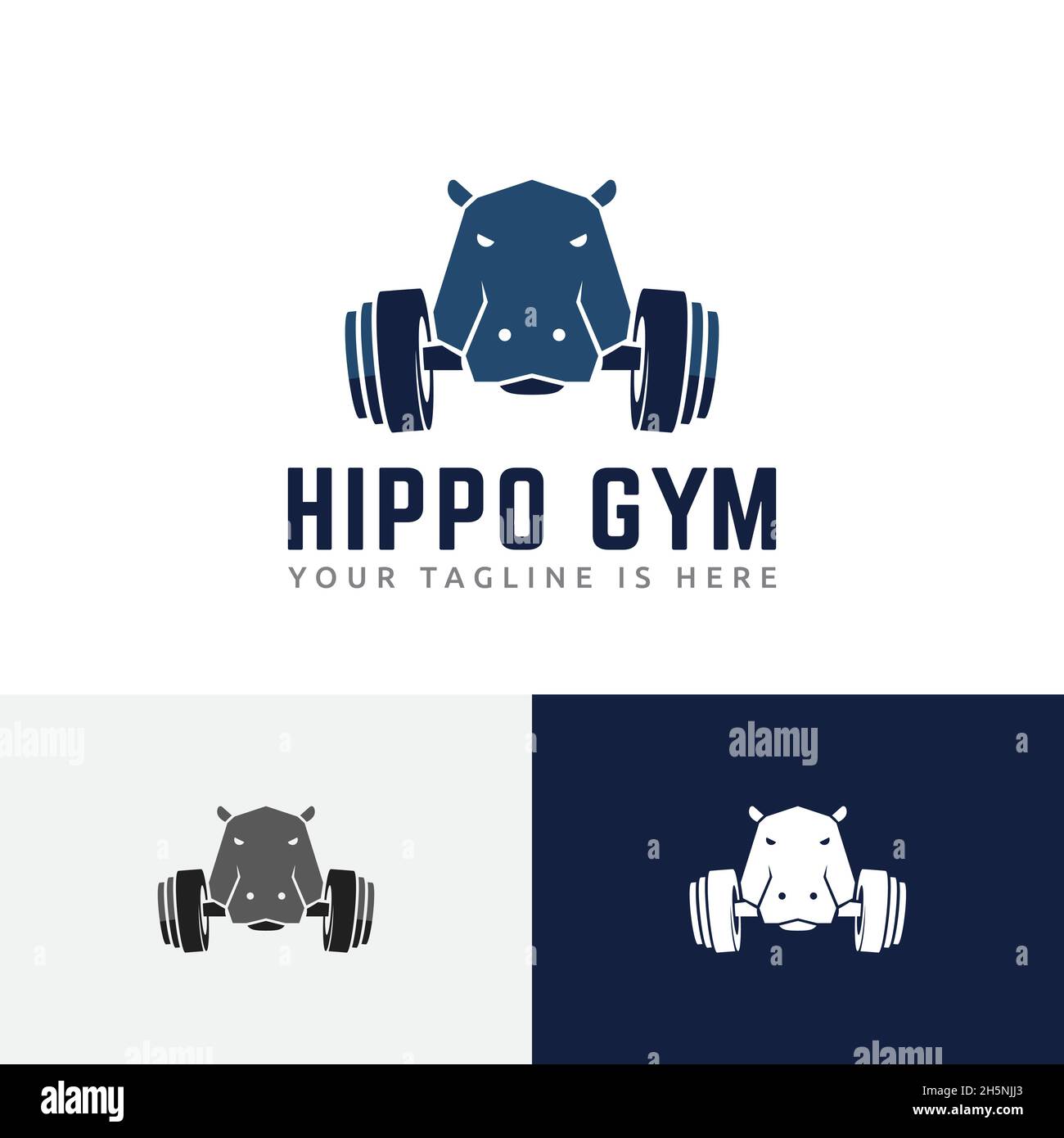 Forte Hippo Gym Barbell Workout sano Lifestyle Logo Illustrazione Vettoriale