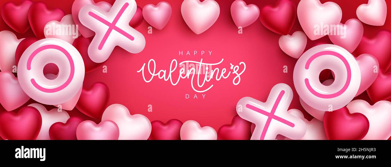 Valentines saluto vettore background design. Buon San Valentino testo con cuori rosa e balloon elementi decorativi per la celebrazione romantica. Illustrazione Vettoriale