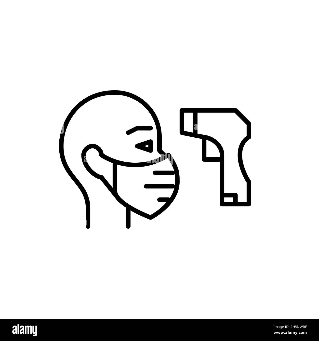 Procedura di controllo della temperatura con un termometro senza contatto come misura di prevenzione della malattia covid. Icona tratto modificabile pixel Perfect Illustrazione Vettoriale