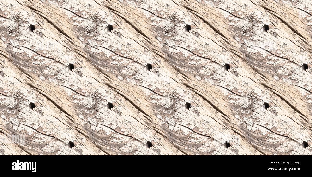 Legno spaccato senza giunture. Fence con griglia dipinta. Vecchio Foto Stock