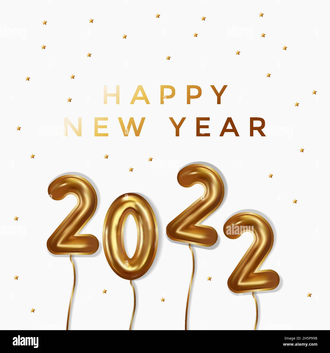 felice anno nuovo con palloncini d'oro forma di numero 2022. design isolato Illustrazione Vettoriale