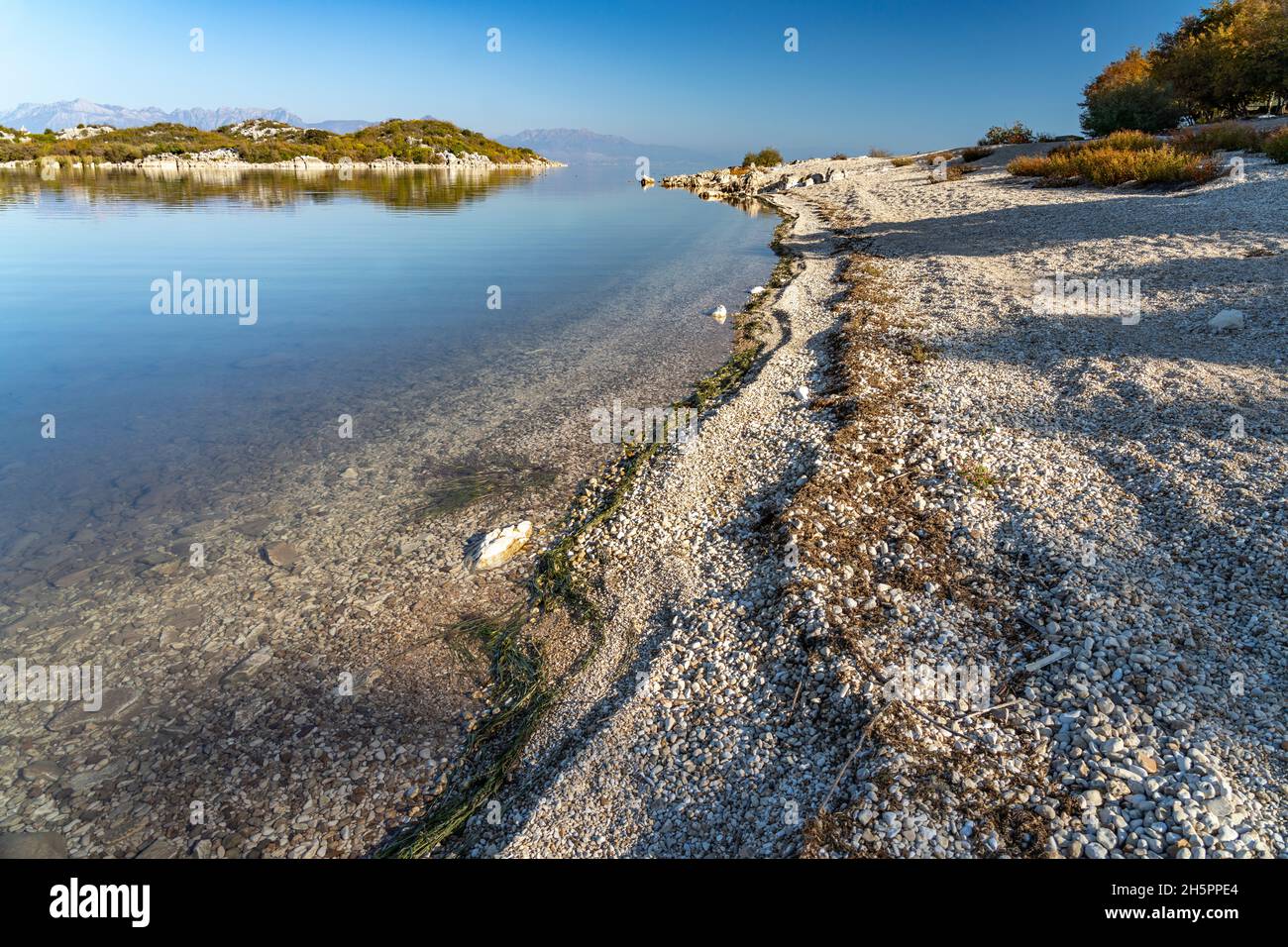 Skutarisee Strand beim Dorf Donji Murici, Montenegro, Europa | Lago Skadar spiaggia a Donji Murici villaggio, Montenegro, Europa Foto Stock