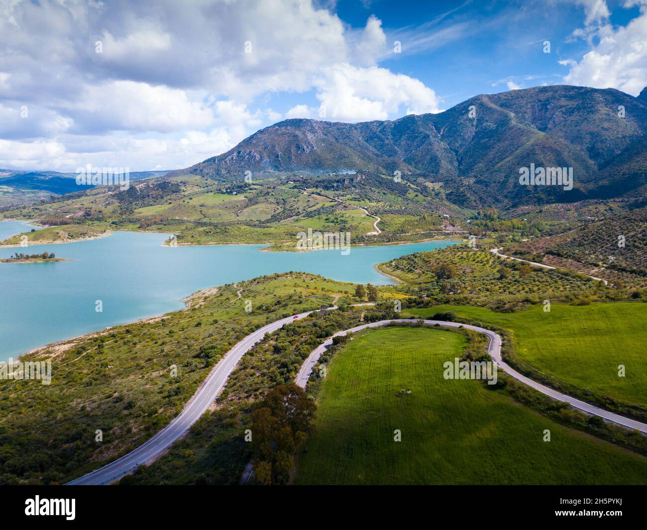 Vista sul lago di Zahara, Spagna Foto Stock