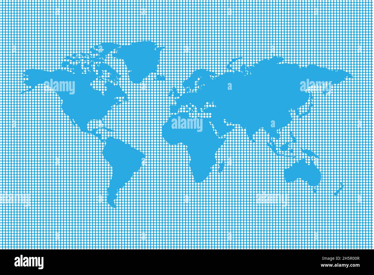 mappa del mondo su sfondo blu con cerchi bianchi Illustrazione Vettoriale