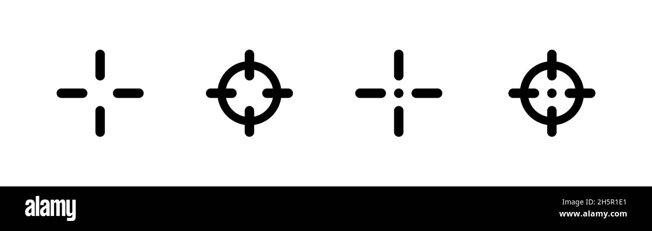 Target AIM Set, vettore targeting sparando raccolta di simboli isolati. Illustrazione del puntamento di precisione Illustrazione Vettoriale