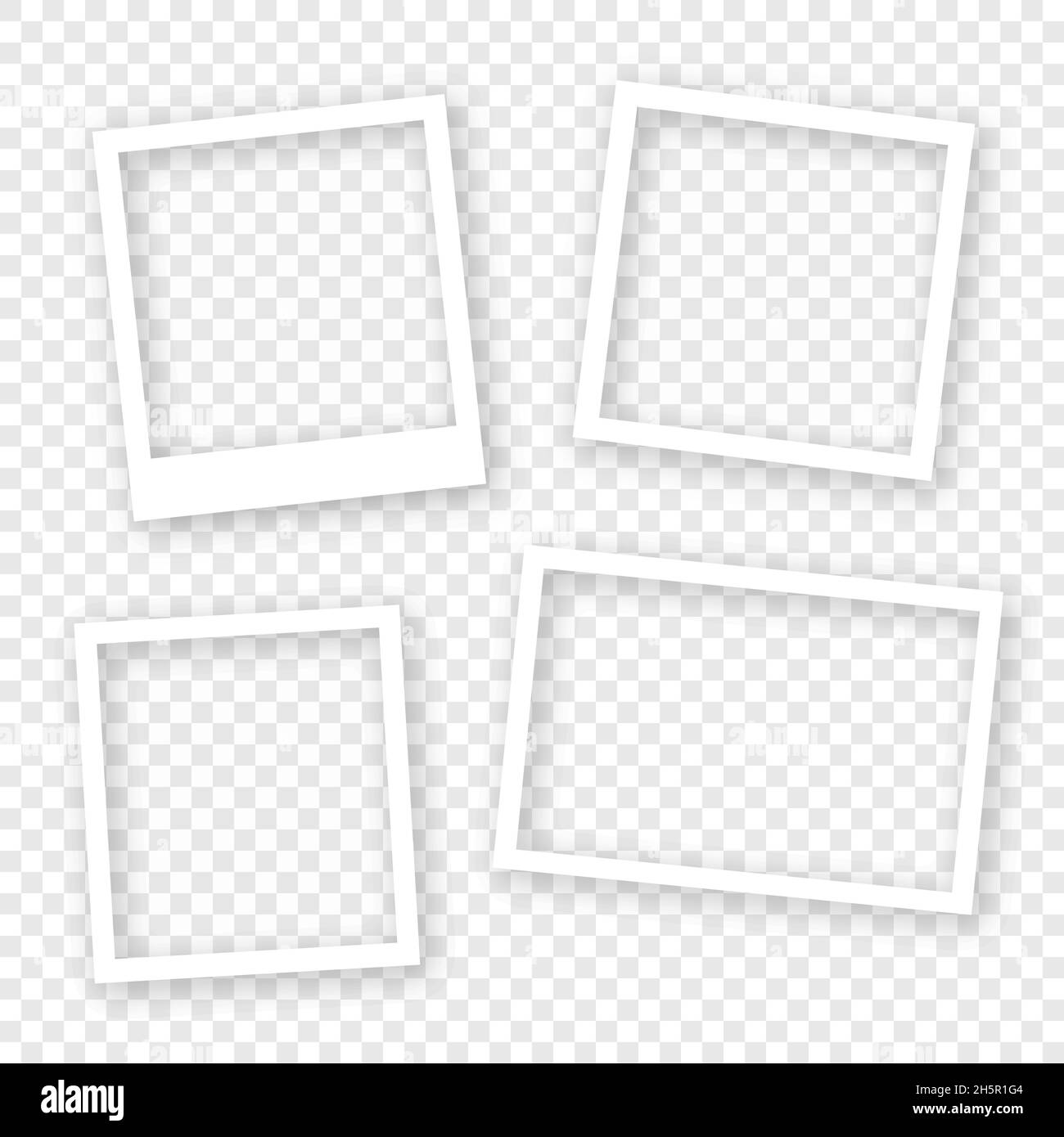 Collezione vettoriale PhotoFrame, cornici fotografiche realistiche in bianco bianco bianco bianco mock up su sfondo trasparente illustrazione isolata Illustrazione Vettoriale