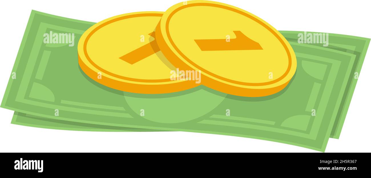 finanza monete e carta moneta piatta isometria, vettore Illustrazione Vettoriale