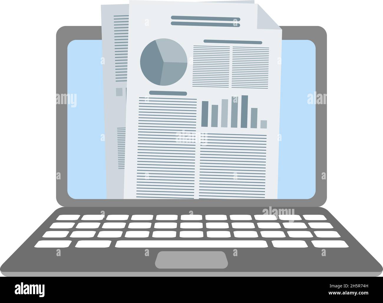 documento di controllo con grafici e grafici su un laptop Illustrazione Vettoriale