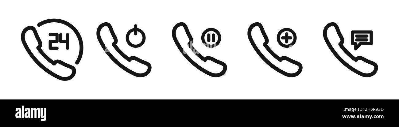 Illustrazione della raccolta del supporto vettoriale del servizio telefonico, icona della linea della tecnologia di comunicazione telefonica impostata Illustrazione Vettoriale