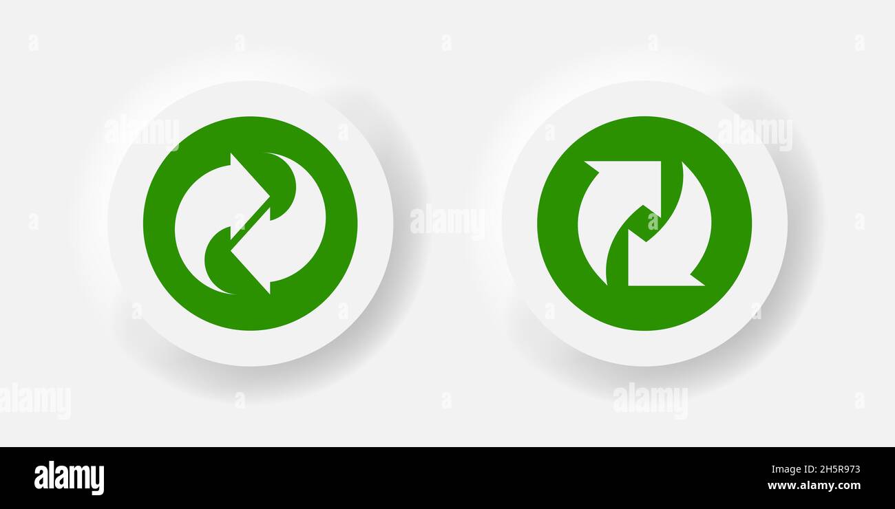 Freccia ruota icona di aggiornamento vettoriale pulsante stile pneumorfismo, loop di rotazione pulsanti con simbolo verde. Illustrazione Vettoriale