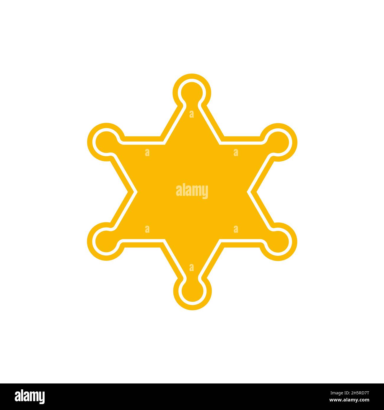 Golden sheriff star badge polizia su sfondo bianco. Illustrazione vettoriale isolata Illustrazione Vettoriale
