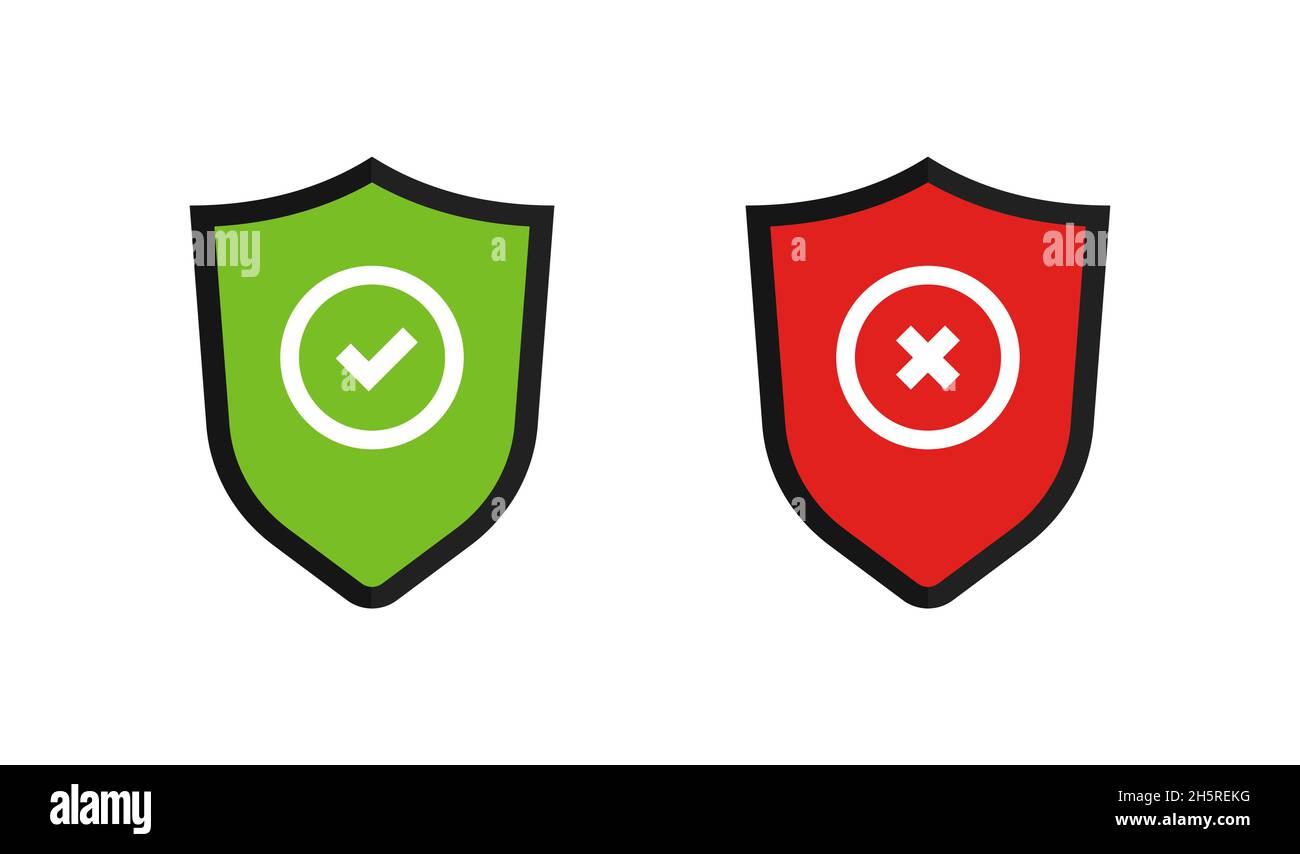 Illustrazione con contrassegno a croce di controllo della protezione. Set di icone schermo vettoriale Illustrazione Vettoriale