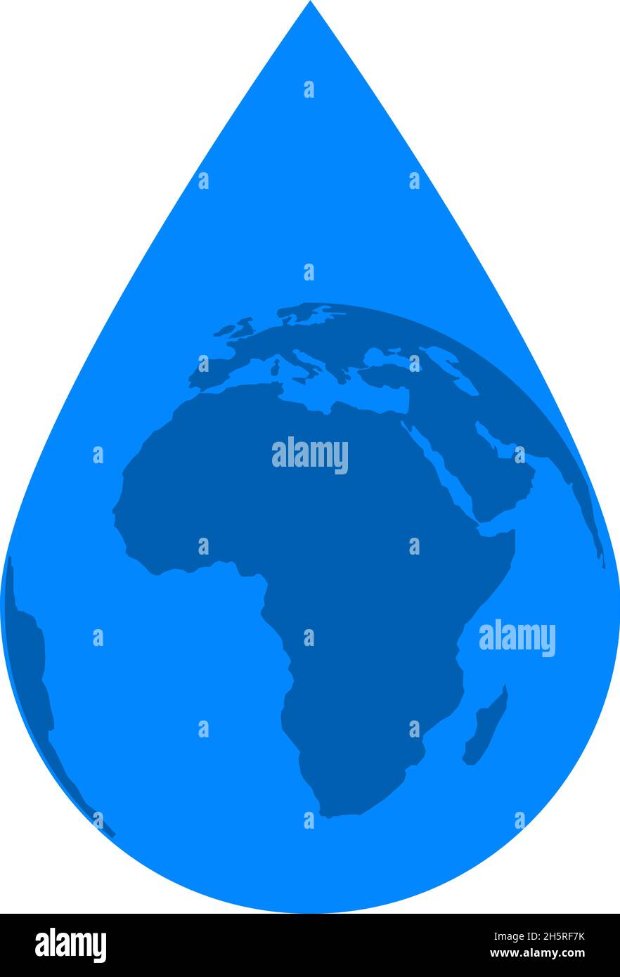 Terra in stile drop cartoon su sfondo blu. Logo sfera ecologia vettoriale. Illustrazione Vettoriale