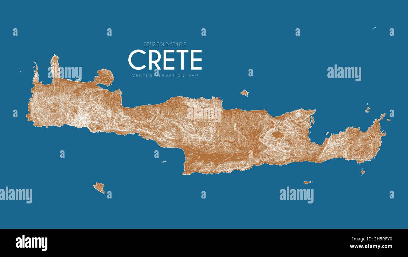 Mappa topografica di Creta, Grecia. Mappa dettagliata di elevazione vettoriale dell'isola. Poster geografico elegante con contorno paesaggistico. Illustrazione Vettoriale