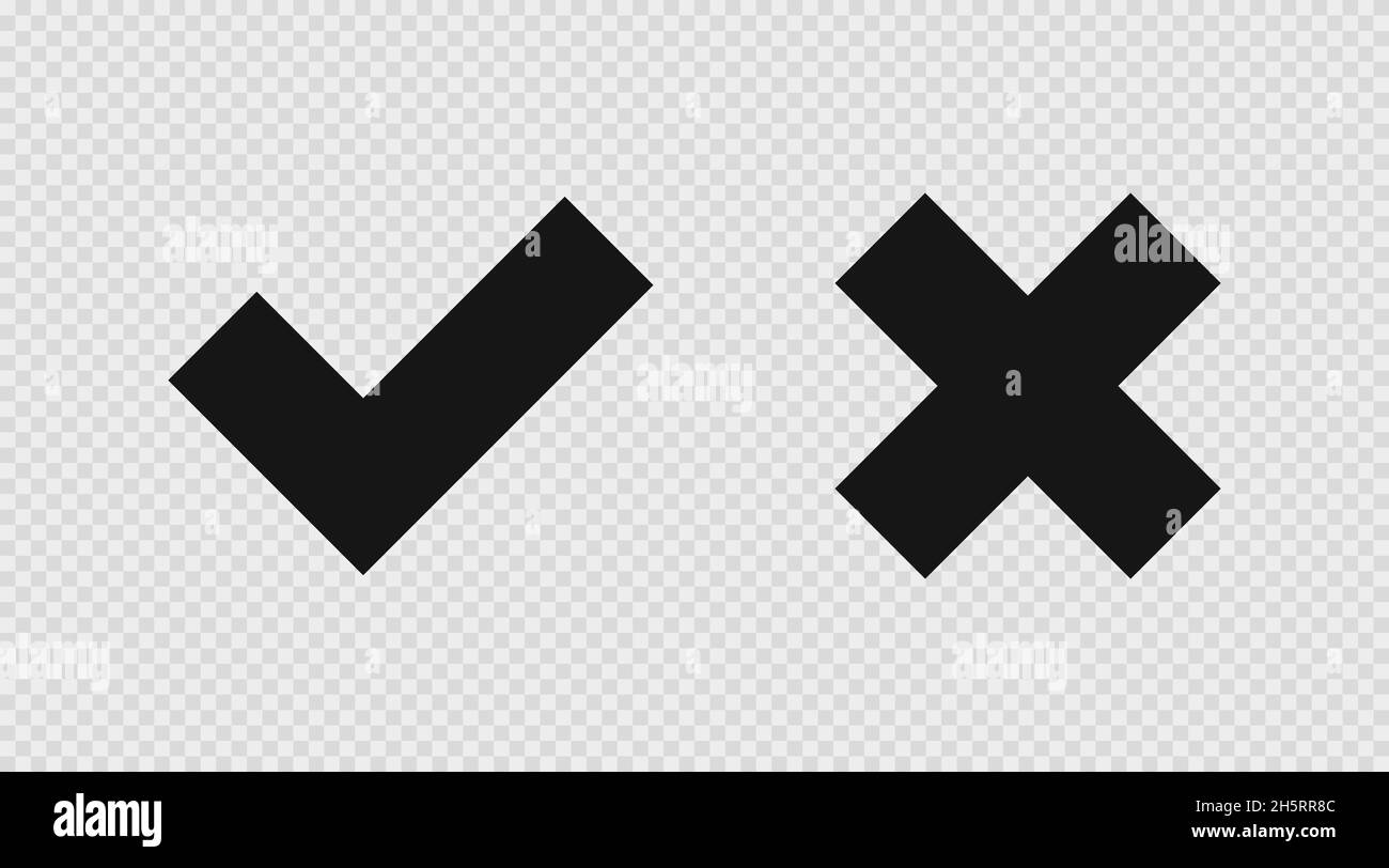 Controllare e tracciare un segno a croce su sfondo trasparente. Icona in stile piatto, illustrazione vettoriale isolata Illustrazione Vettoriale