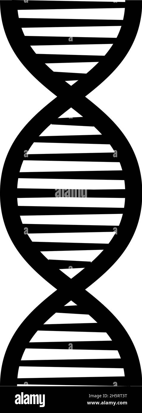 Molecola DNA a struttura nera, icona cromosomica. Vettore isolato in stile piatto Illustrazione Vettoriale
