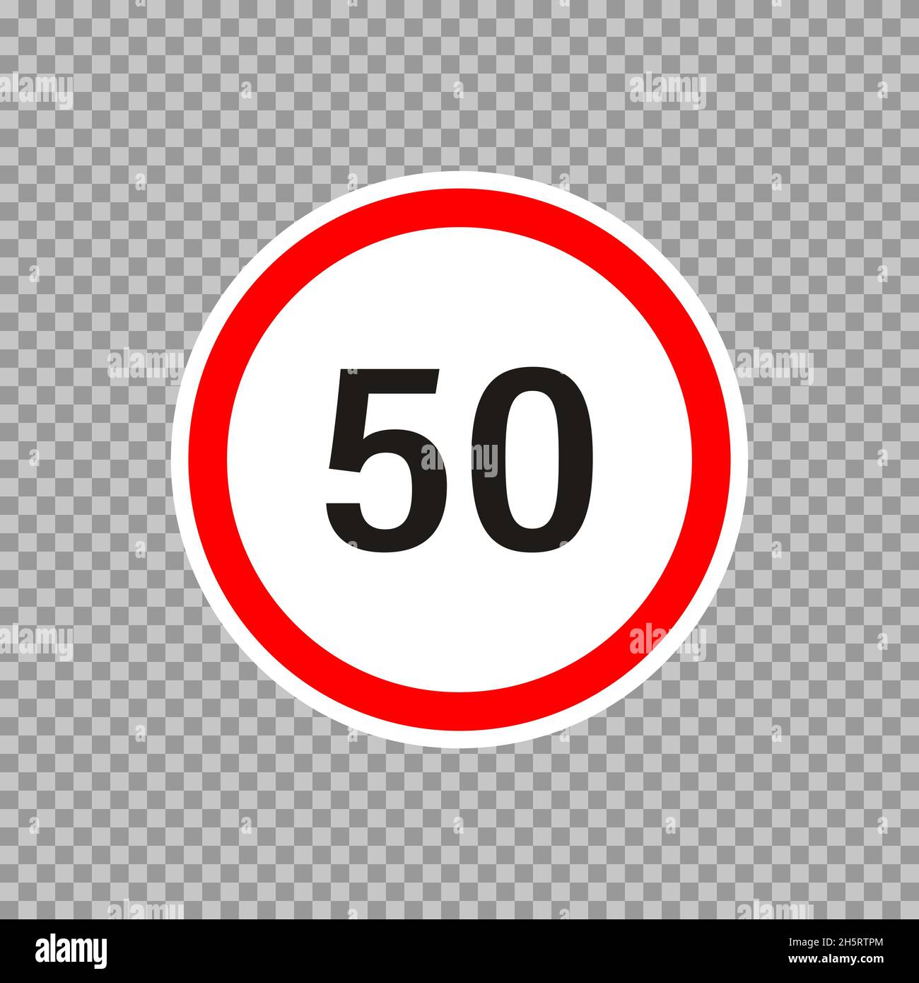 Cartello stradale con limite di velocità in stile piano su sfondo trasparente. Icona Vector Isolated Illustrazione Vettoriale
