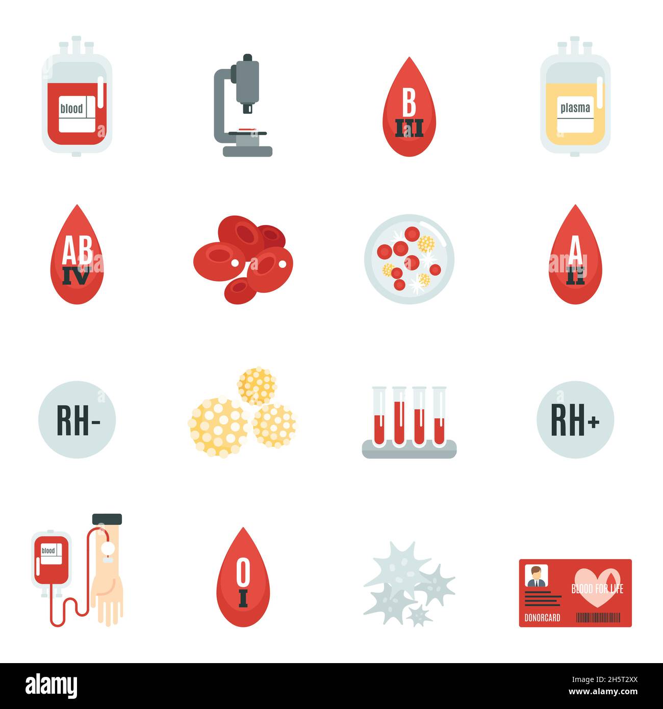 Icone di banche e trasfusioni di donatori di sangue vettore isolato flat set illustrazione Illustrazione Vettoriale