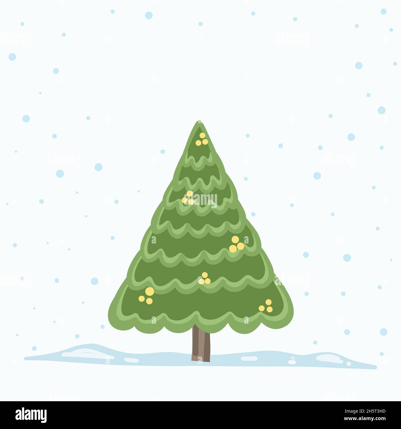 Vettore albero di Natale isolato dallo sfondo. Snow Falling in Holiday Season Natale e nuovo anno modello grafico. Moderno Tannenbaum albero decorato wi Illustrazione Vettoriale