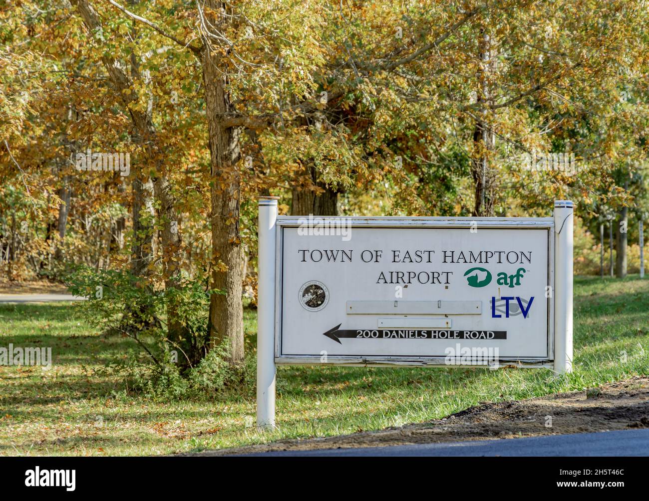 Cartello per Town of East Hampton Airport Foto Stock